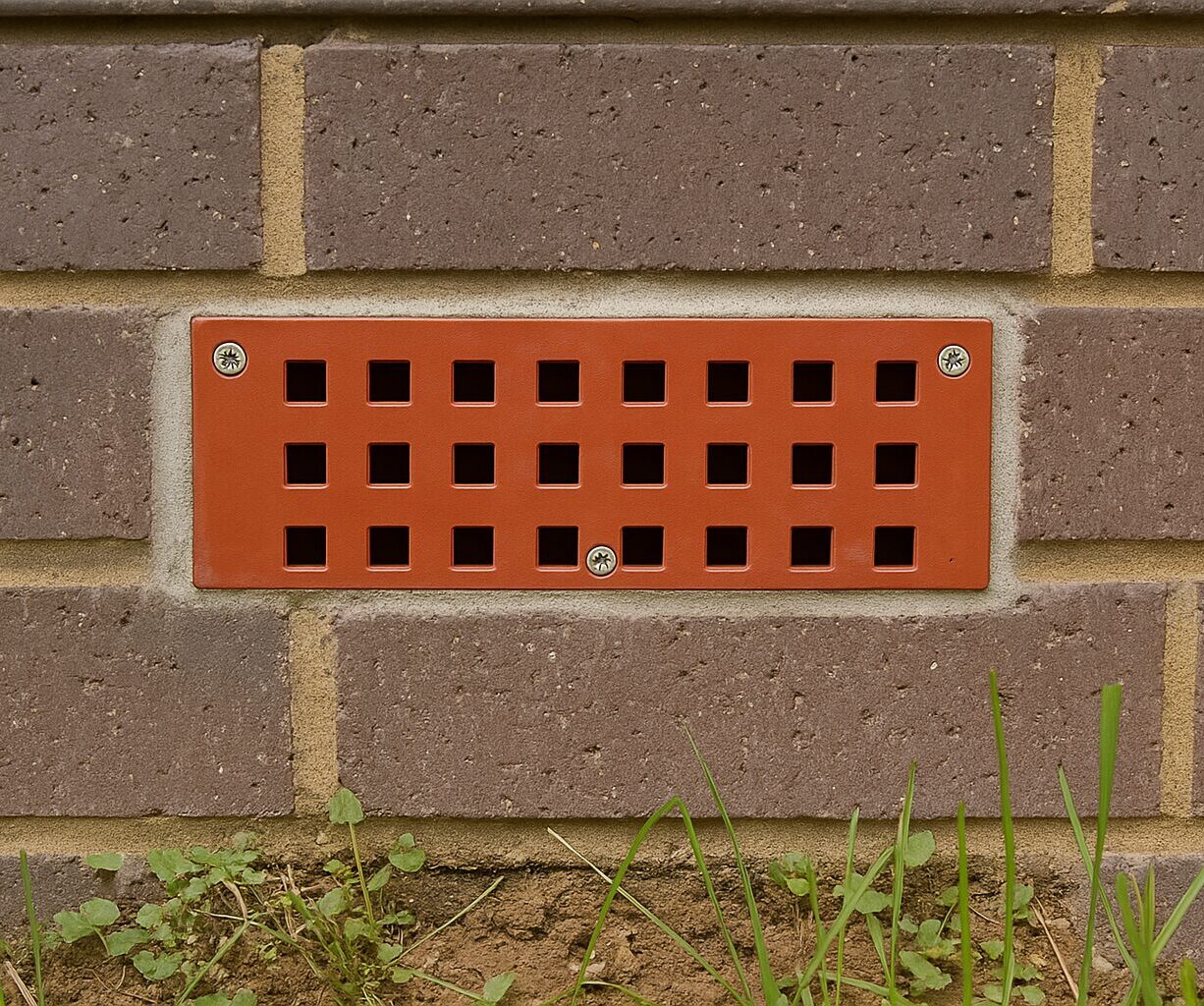 Grille d’aération murale extérieure sur un mur en brique – Élément à risque en cas d’inondation