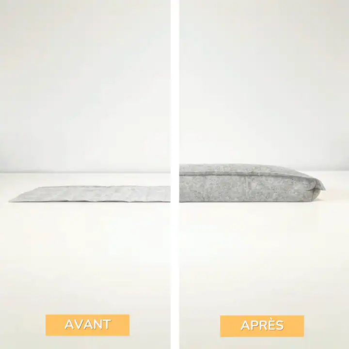 Boudin anti-inondation avant et apres absorption d'eau