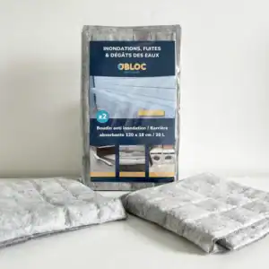 Boudin anti inondation absorbant 120x18 cm – Barrière de protection contre les fuites, infiltrations et dégâts des eaux – Lot de 2, capacité 20 litres