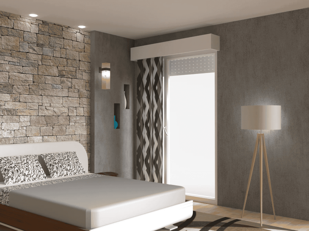 Cache décoratif pour volet roulant et compteur électrique dans une maison moderne