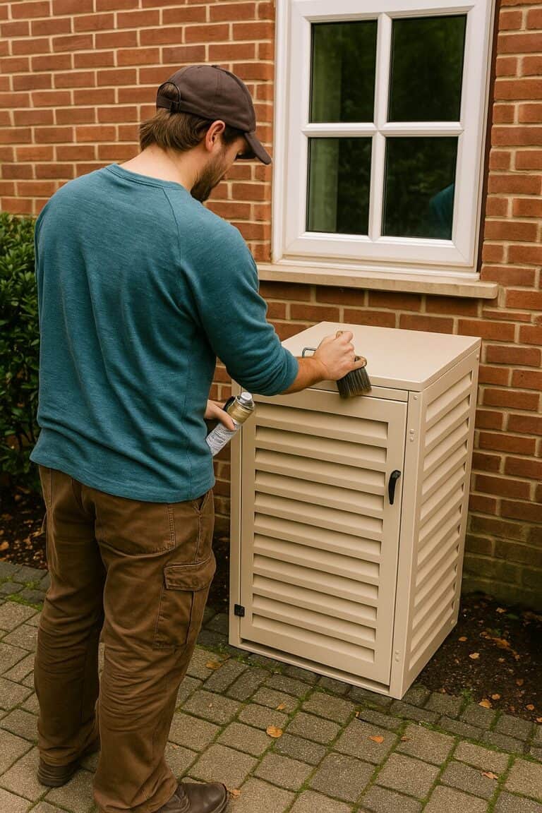Entretien d'un abri pour poubelles en métal par un particulier, application de protection extérieure