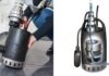 Pompe de relevage submersible en fonctionnement avec flotteur de niveau et turbine interne pour l’évacuation des eaux usées ou pluviales.